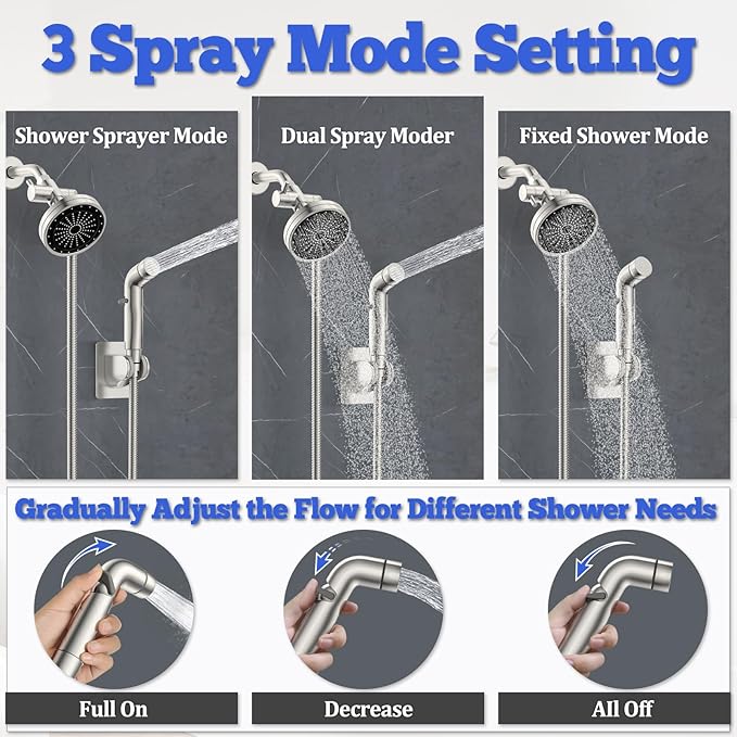 Dog Shower Attachment Metal, YDmeet Pet Shower Attachment for Fast and Clean Pet Bathing and Dog Washing, Brass Shower diverter, Adjustable Pet Shower Sprayer, 8 ft Hose and Shower Holder, Brushed-PawvioPets