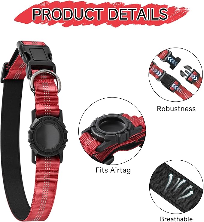 Dog Collar Compatible with Airtag, with Waterproof Cover, Multiple Colors, Multiple Sizes, Breathable Cotton and Linen Material, Suitable for Small, Medium and Large Dogs-PawvioPets