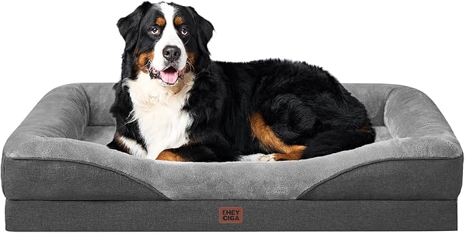 EHEYCIGA Memory Foam XXL Dog Bed for XLarge Sized, Extra Large Orthopedic Dog Sofa with Sides and Waterproof Liner, Washable Bolster Pet Couch with Removable Cover, 52x41x8 Inch, Grey-PawvioPets