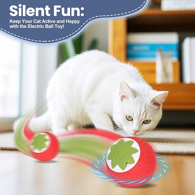 2Pcs Self-Moving Electric Cat Toy Ball with LED - Automatic Interactive Cat Toys for Indoor Cats, Smart Strawberry Design Stimulates Hunting Instincts, Boredom Relief & Exercise for Solo Play-PawvioPets