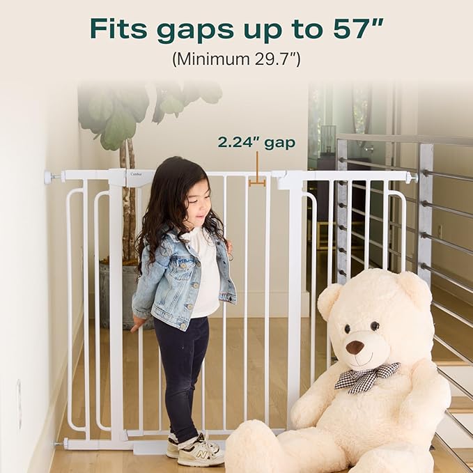 Cumbor 36" Extra Tall Baby Gate for Stairs, 29.7-57" Extra Wide Dog Gate for Doorways Hallways, Pressure Mounted Child Gate for Wide Opening, Auto Close Personal Safety for Babies and Pets, White-PawvioPets