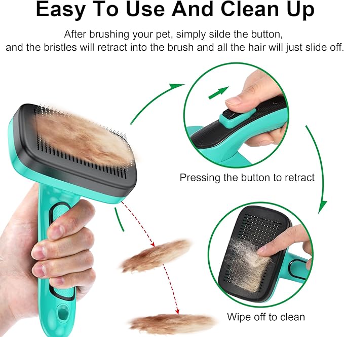 Dogs Self Cleaning Slicker Brush for Shedding & Grooming Short Long Haired Pets, Removes Loose Fur, Undercoat, Mats, Tangled for Large Medium Small Sensitive Skin of Cats. Easy to Cleaning-PawvioPets