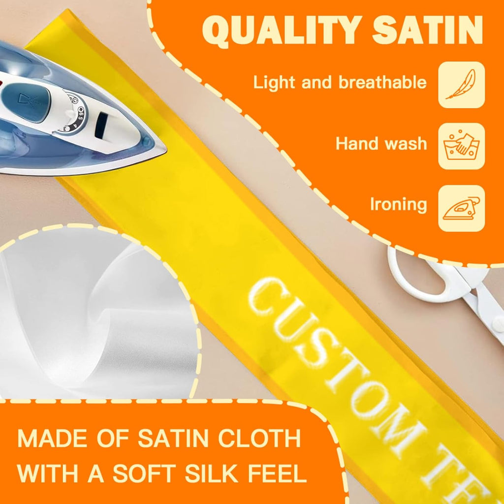 Custom Sash,Personalized Birthday Sash with Text Photo,Customized Bachelorette Sash Quote Sash Bride to Be Sash Color Optional (With decorative edge, Yellow)