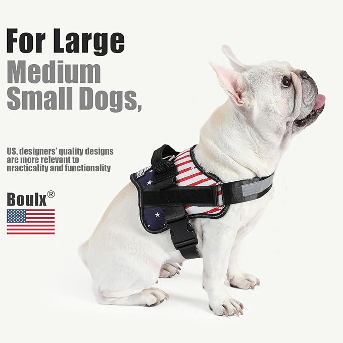 Bolux Dog Harness, No-Pull Reflective Dog Vest, Breathable Adjustable Pet Harness with Handle for Outdoor Walking - No More Pulling, Tugging or Choking (Flag, Small)-PawvioPets