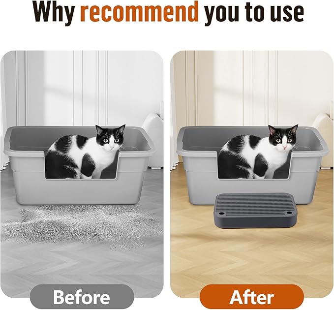 Cat Litter Box Ramp Mat with Filter Function, Cat Step Pedal Stool for Self-Cleaning Litter Box, Easy to Clean, Ideal for Kitten & Elderly Cats (Dark Grey)-PawvioPets