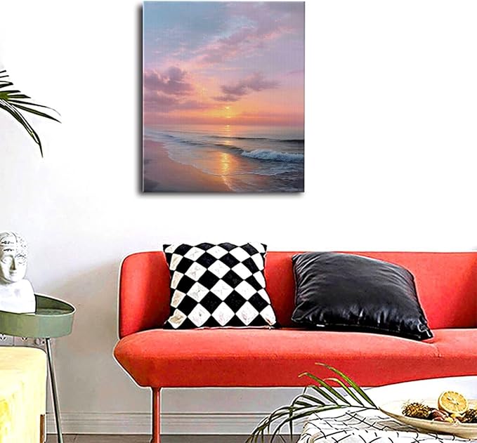 Beach Sunset Wall Art Ocean Coastal Scenery Wall Decor Seascape Picture Canvas Landscape Painting Print Framed Artwork Decorations for Living Room Office Bedroom Kitchen 24"x20"-PawvioPets