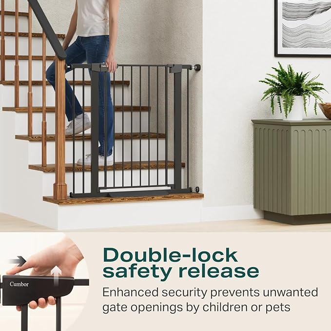 Cumbor 36" Extra Tall Baby Gate for Dogs and Kids with Wide 2-Way Door, 29.7-40.6" Width, and Auto Close Personal Safety for Babies and Pets, Fits Doorways, Stairs, and Entryways-PawvioPets