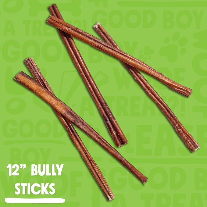 Bully Sticks for Small Dogs | All Natural, Single Ingredient for Puppies to Medium Dogs (12" Stnd Bully Sticks - 6pk)-PawvioPets
