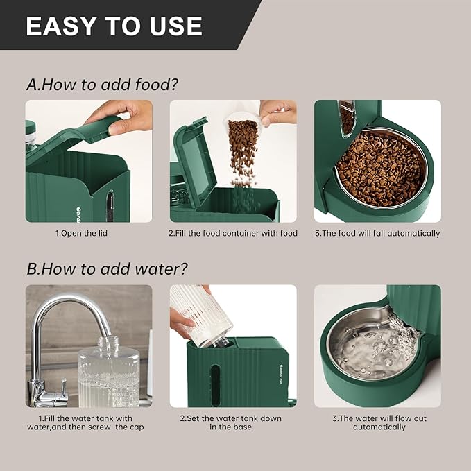 Gardner Pet Automatic Gravity Cat Food Feeder and Water Dispenser Stainless Steel Two-in-One Set Large Capacity Dispenser for Pets Dogs, Puppies, Kittens-PawvioPets