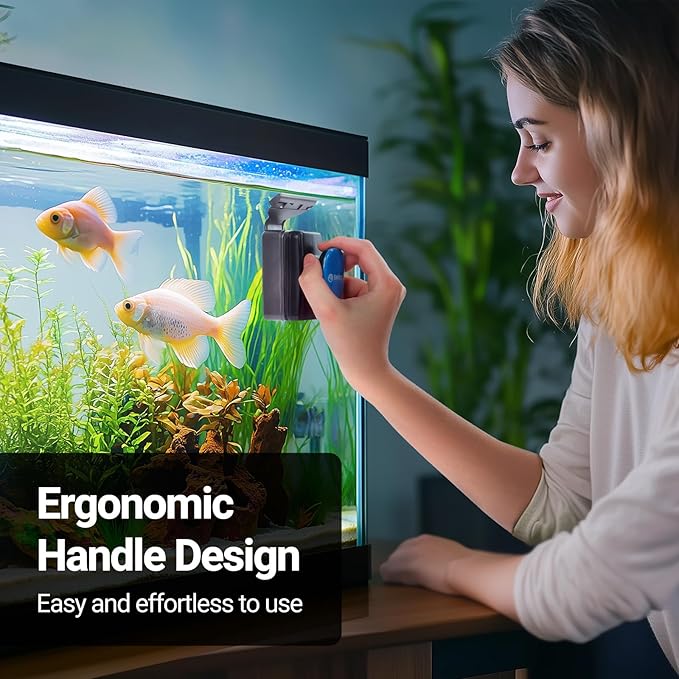 Aquarium Magnet Glass Cleaner, Magnetic Fish Tank Cleaner with Algae Scraper, Double Sided Cleaning Scrubber Brush with Handle, Titanium Blade, Self-Floating, Fit Max 1/4" Thick Glass, Medium-PawvioPets