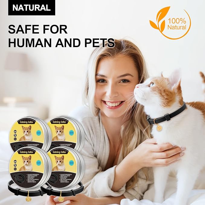 4 Pcs Cat Calming Collar Adjustable Lavender Scent Relaxing Cat Collar with 2 Pendant for Puppies Reduce Stress Aggression Anxious, up to 15 Inches(Black)-PawvioPets