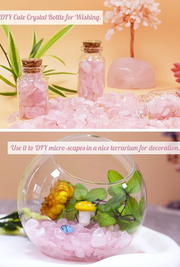 1lb Rose Quartz Aquarium Gravel Rocks Natural Tumbled Healing Crystal Chips Bulk Gemstones Tumbled Crushed Stones for Fountain Vase Filler Planters Decorative Fish Tank Potted Reiki Energy Balancing-PawvioPets