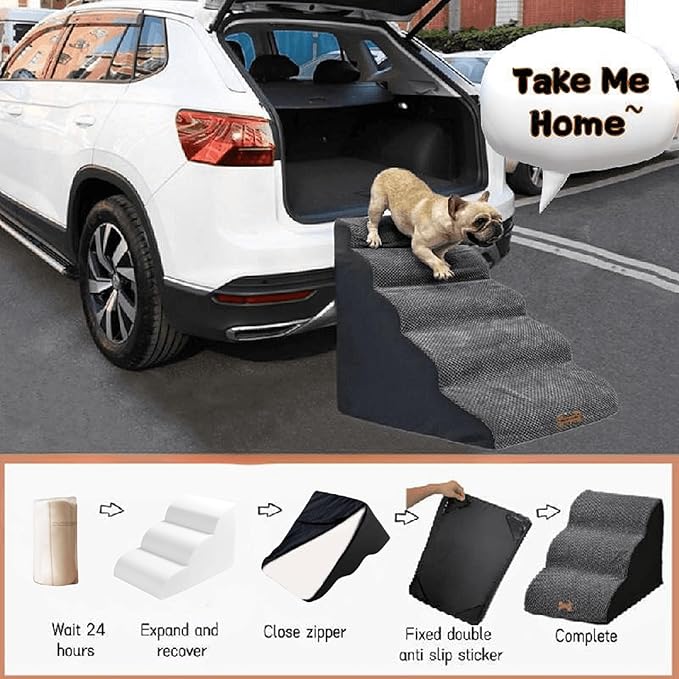 5-Step Dog Stairs for 30 Inch High Beds & 20-30 Inch Couch Bed, Non-Slip Balanced Indoor Pet Ramp Stairs for Small Old Large Dogs Cats to Get on Bed 30D-PawvioPets