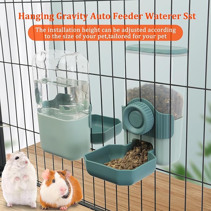 Automatic Gravity Pet Feeder Water Dispenser with Adjustable Hanging Hook - Large Capacity for Small/Medium Animals (Guinea Pigs, Cats, Rabbits, Hedgehogs, Ferrets) (Blue)-PawvioPets