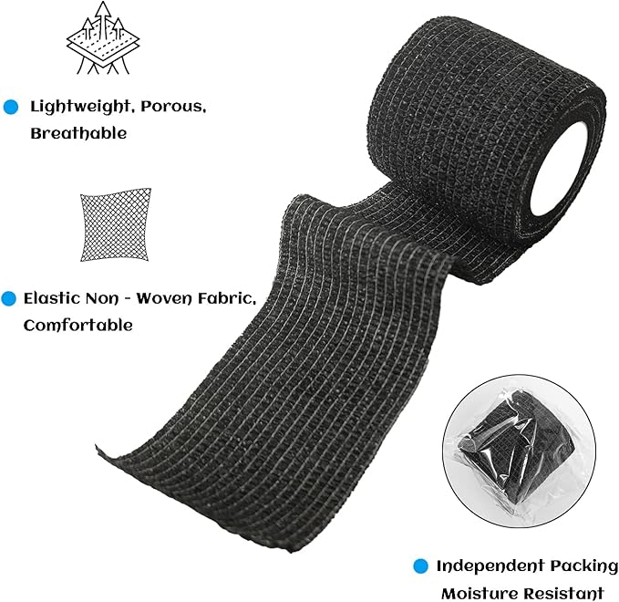 24 Rolls Black Elastic Self Adhesive Bandage Wrap, Breathable Flexible Fabric Non Woven Cohesive Bandage, Ankle Sprains Swelling Medical First Aid Sports Athletic Tape, Dogs Pet Vet Wrap 2 in-PawvioPets