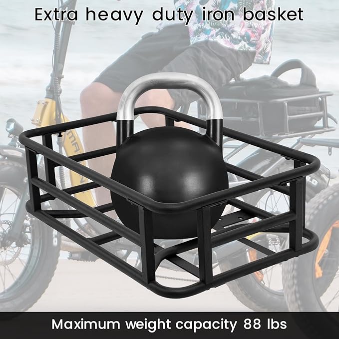 AWQM Large Ebike Basket, Waterproof Metal Electric Bicycle Basket, Quick Assemble Bike Accessories Rear Cargo Rack for Picnic, Pet, Sports-PawvioPets