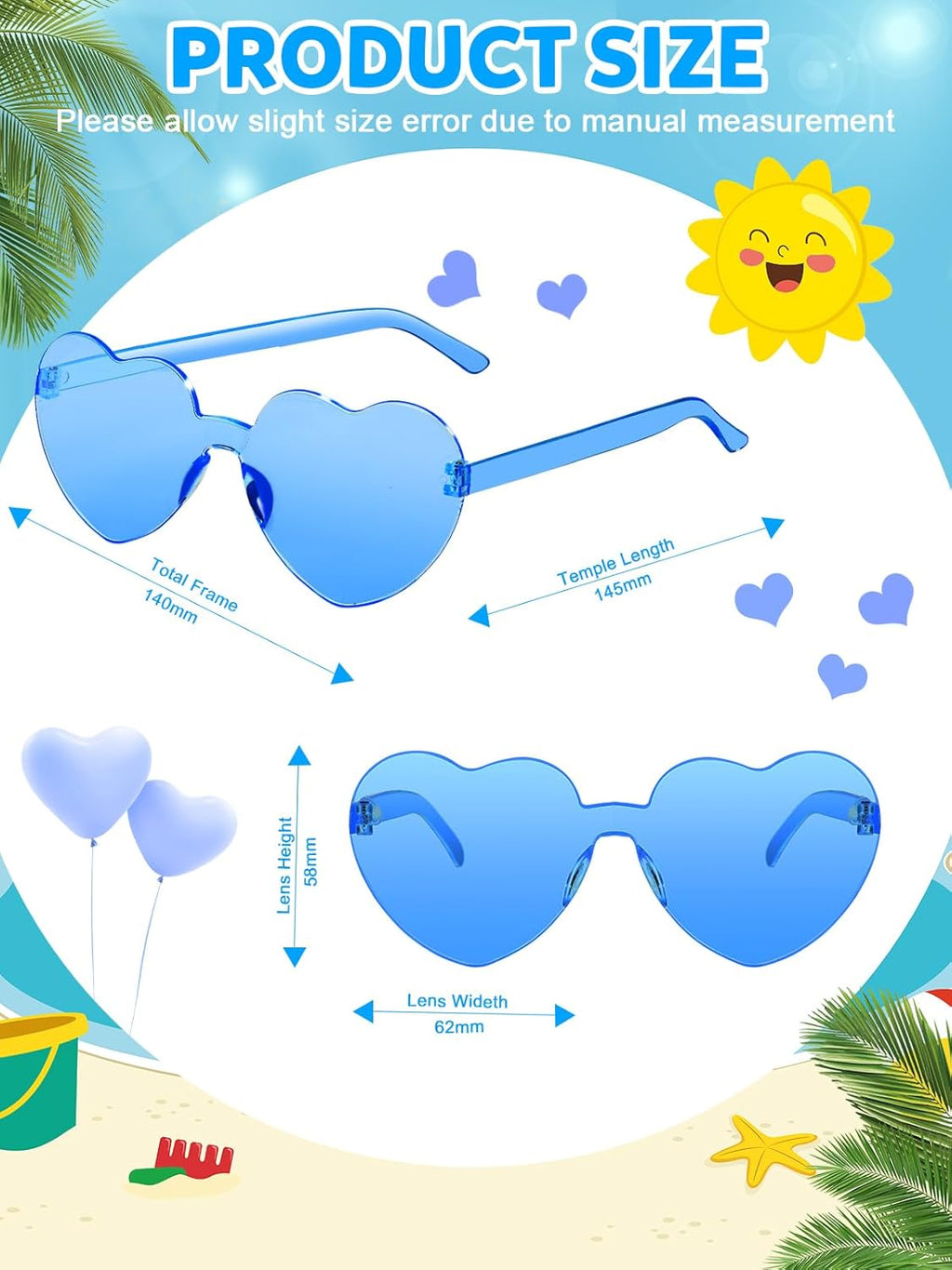 12 Pairs Heart Shaped Sunglasses for Women Colorful Glasses Fun Trendy Transparent Heart Sunglasses Party Favor (Blue)