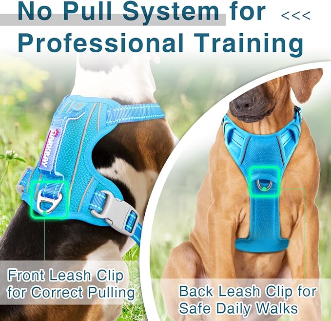 BARKBAY Dog Harness No Pull with ID Tag Pocket - Heavy Duty, Reflective, Easy Control for Large Dogs(Blue,S)-PawvioPets