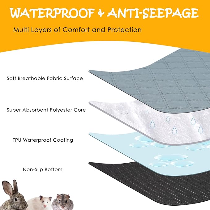 2 Pack Guinea Pig Cage Liners Washable Guinea Pig Bedding Waterproof | Super Absorbent | Non Slip | Reusable Guinea Pig Pee Pads for Small Animals Rabbit Hamster Rat - for Midwest 48" x 24"-PawvioPets