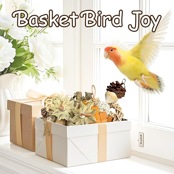 5-Pack Natural Hanging Basket Bird Toys – Foraging & Chewing Toys for Parakeets, Cockatiels, Conures & Small Birds – No Plastic, All-Natural Materials-PawvioPets