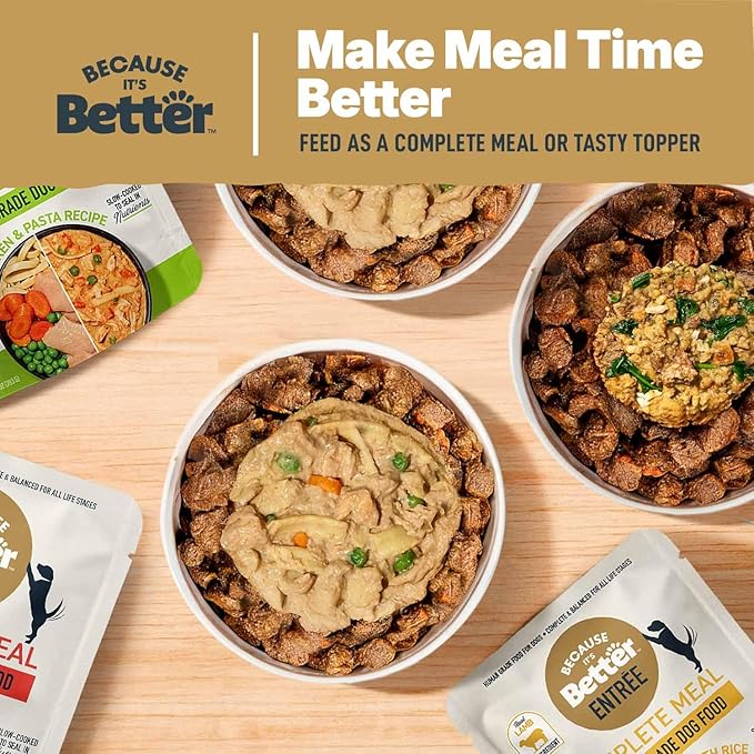 Because it's Better Entrée Complete Meal, Variety Pack, Human Grade Wet Dog Food, 10 oz Pouches, 6 Count-PawvioPets