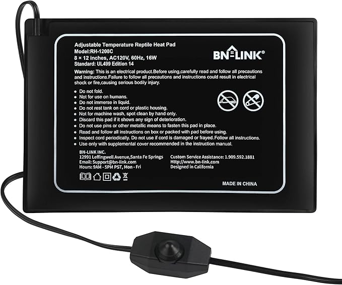 BN-LINK Reptile Heating Pad 8" X 12" with Adjust Knob, Adjustable Temperature Electric Indoor Under Tank Terrarium Heating Mat Waterproof for Turtles, Lizards, Frogs, and Other Reptiles-PawvioPets