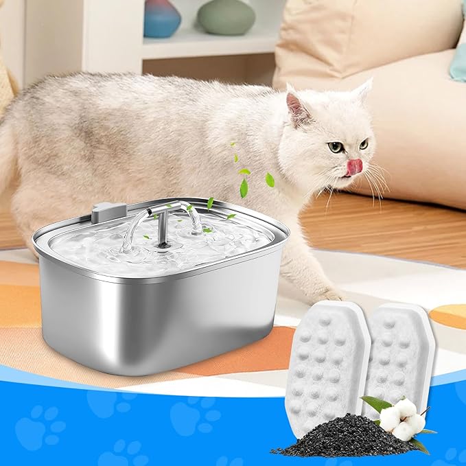 Cat Fountain Filter Replacement, Cat Water Fountain Filters Compatible with Rellaty & Fit for Neareal 3.2L/108oz Fountains, 10PCS Replacement Filters with 10PCS Sponge 10+10 Pack-PawvioPets