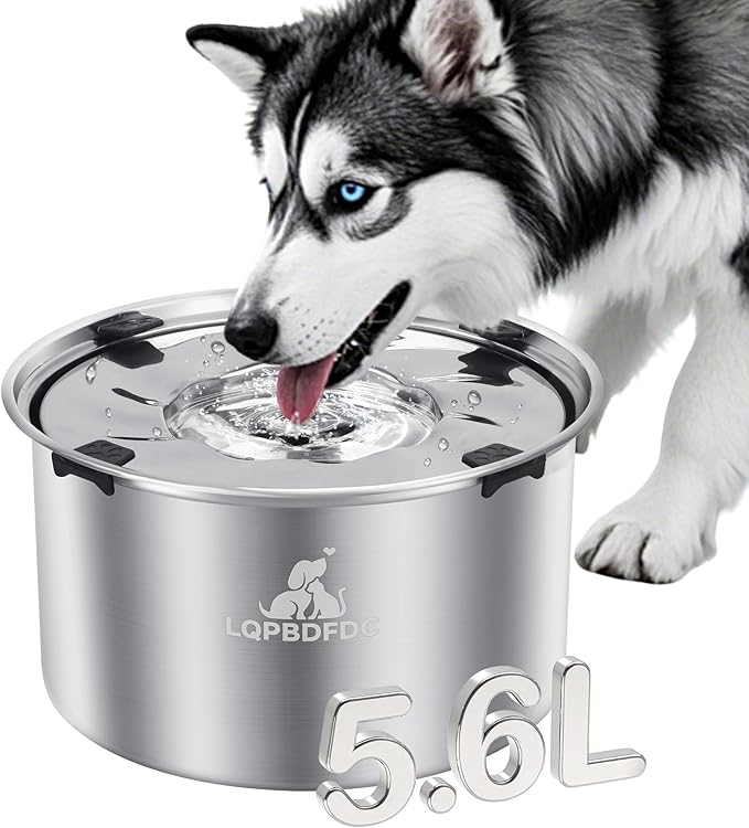 Dog Water Bowl No Spill, 5.6L/1.5 Gallon No Drip Slow Drinking Dog Water Bowl Dispenser Spill Proof, Large Stainless Steel Slobber Stopper for Messy Drinkers, Small Medium & Large Dogs-PawvioPets