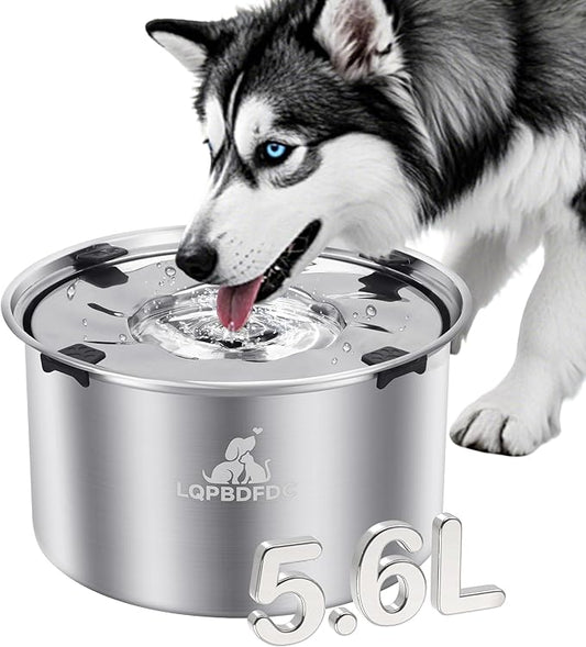 Dog Water Bowl No Spill, 5.6L/1.5 Gallon No Drip Slow Drinking Dog Water Bowl Dispenser Spill Proof, Large Stainless Steel Slobber Stopper for Messy Drinkers, Small Medium & Large Dogs-PawvioPets