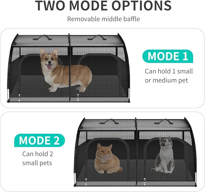 Double Cat Car Travel Carrier, Twin Compartment Show House Cat Cage/Condo，Portable Pet Crate for 2 Cats Travel Double Dog Crate Set for Long Distance Travel-PawvioPets