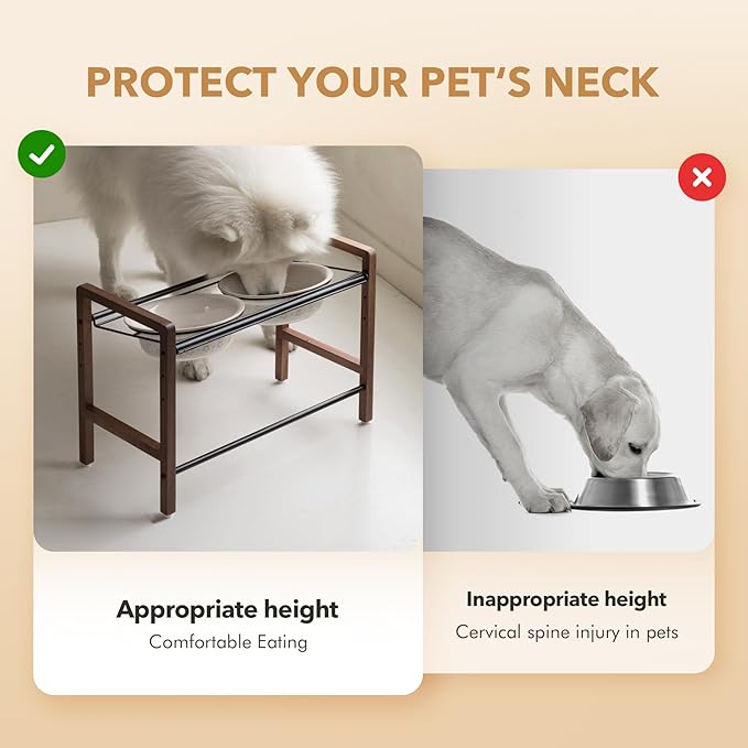 8.7inch Ceramic Adjustable Raised Double Bowls Set with Stand, 3 Heights Elevated, 2 Placement Options, Food and Water Dishes for Large Dog(Double Bowls+Stand, Reactived Glaze -White)-PawvioPets