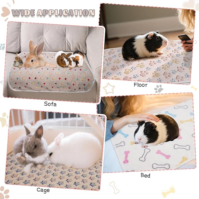 6 Pack Guinea Pig Cage Liner, Washable Guinea Pig Fleece Blankets Beding Accessories, Flannel Throw Warm Sleep Mat, Pet Pee Pads for Small Animal Hamster Rabbit Puppy Cat (26x14 Inch)-PawvioPets