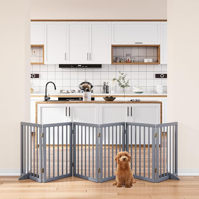 Dog Gate for Stairs 37-110" Wide, Fully Assembled Foldable Dog Gates for Doorways House, Freestanding Pet Gates for Dogs, Doogie Puppy Fence Gate-PawvioPets