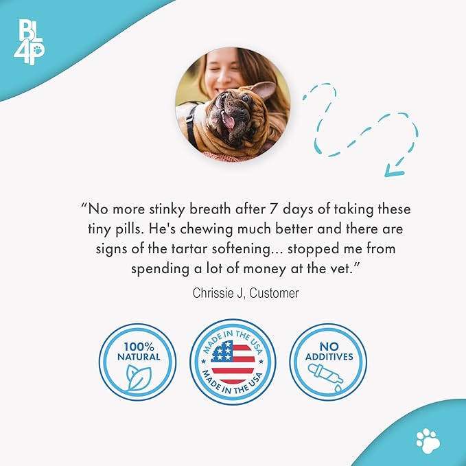 Dog Dental Care & Bad Breath Remedy, Natural Dog Oral Care for Healthy Teeth, Mouth & Gums, Daily Canine Breath Freshener, Plaque, Tartar Control Helps Reduce Gingivitis, Easy to Use 800 Tiny Pills-PawvioPets