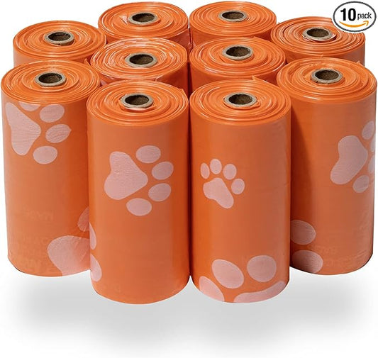 Best Pet Supplies Dog Poop Bags (150 Bags) for Waste Refuse Cleanup, Doggy Roll Replacements for Outdoor Puppy Walking and Travel, Leak Proof and Tear Resistant, Thick Plastic - Orange-PawvioPets