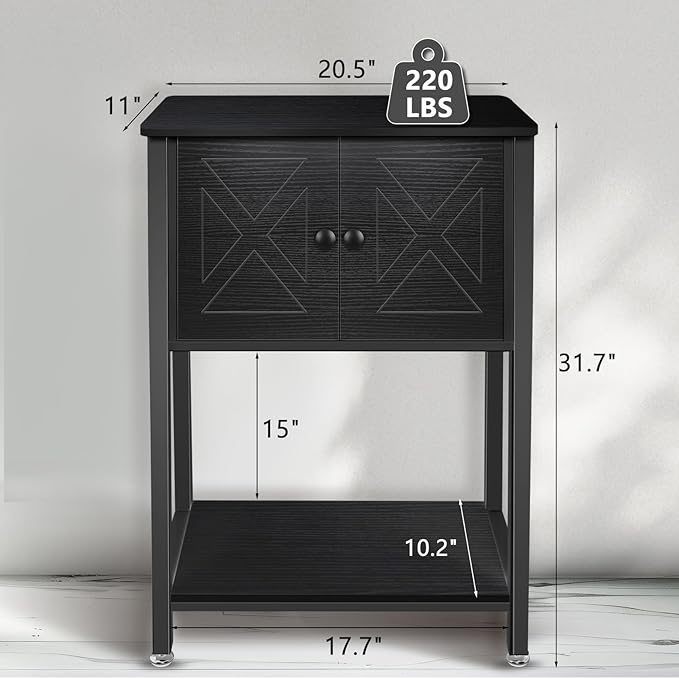 5-10 Gallon Fish Tank Stand, Heavy Duty Aquarium Stand with Cabinet & Power Outlets for Fish Tank Accessories Storage, Double Tank Stand 20.5" L* 11" W Tabletop, 220LBS Capacity Black-PawvioPets