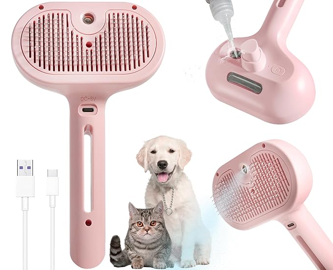 3-in-1 Steam Brush for Cats & Dogs – Hair Removal Comb with One-Click Release & Water Spray – Grooming Brush for Shedding, Long/Short Hair-PawvioPets