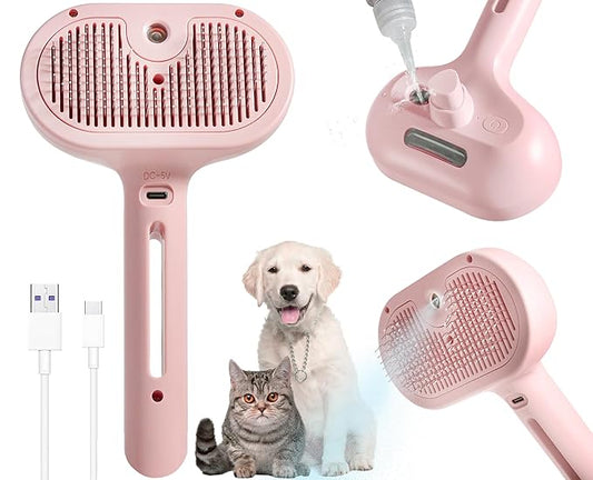 3-in-1 Steam Brush for Cats & Dogs – Hair Removal Comb with One-Click Release & Water Spray – Grooming Brush for Shedding, Long/Short Hair-PawvioPets