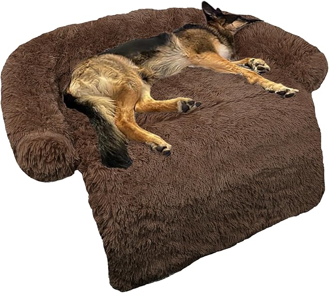 GGIB Calming Dog Bed Fluffy Plush Dog Mat for Furniture Protector with Removable Washable Cover for Large Medium Small Dogs and Cats (Large, Coffee)-PawvioPets