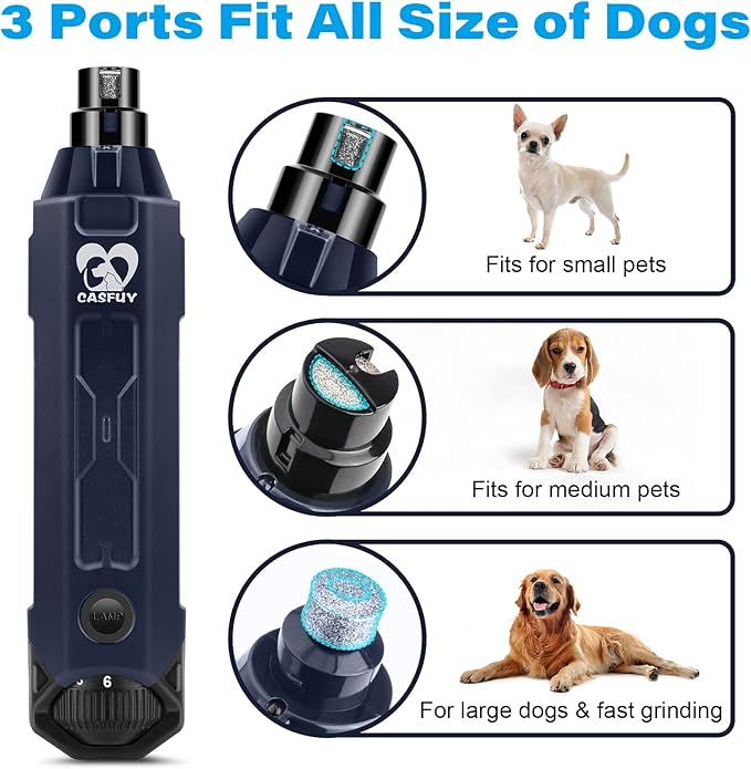 Casfuy 6-Speed Dog Nail Grinder - Newest Enhanced Pet Nail Grinder Super Quiet Rechargeable Electric Dog Nail Trimmer Painless Paws Grooming & Smoothing Tool for Large Medium Small Dogs (Blue)-PawvioPets