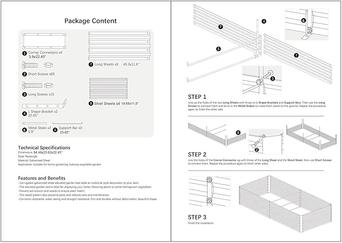 8x2x2FT Metal Raised Garden Bed Kit, Galvanized Outdoor Garden Bed Planter Box for Vegetables, Flowers, Herbs, Succulents and More, Black-PawvioPets