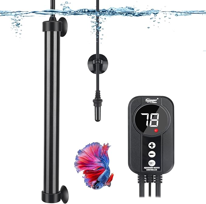 hygger Aquarium Heater 300W,Titanium Heater with Digital LED Controller and Temperature Probe,Submersible Fish Tank Heater with Temperature Calibration,for Saltwater & Freshwater Fish Tank 50-60Gallon-PawvioPets