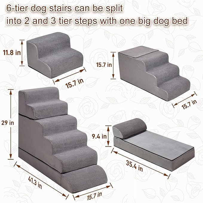 24-30inches High Dog Stairs & Steps for High Beds Tall, LitaiL 29inch 6 Steps Pet Stairs/Steps for High Beds Large Dogs, Non-Slip Dog Ramps for Small Dogs, for Older Cats-PawvioPets