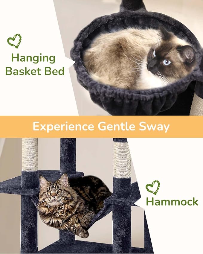Globlazer Large Cat Tree Tower Condo, 80in Tall Cat Tree for Multiple Indoor Cats Large Adult, XXL Big Cat Climbing Tower with Cat Caves, Sisal Scratching Posts, Top Perches, Hammock, S80B, Dark Gray-PawvioPets