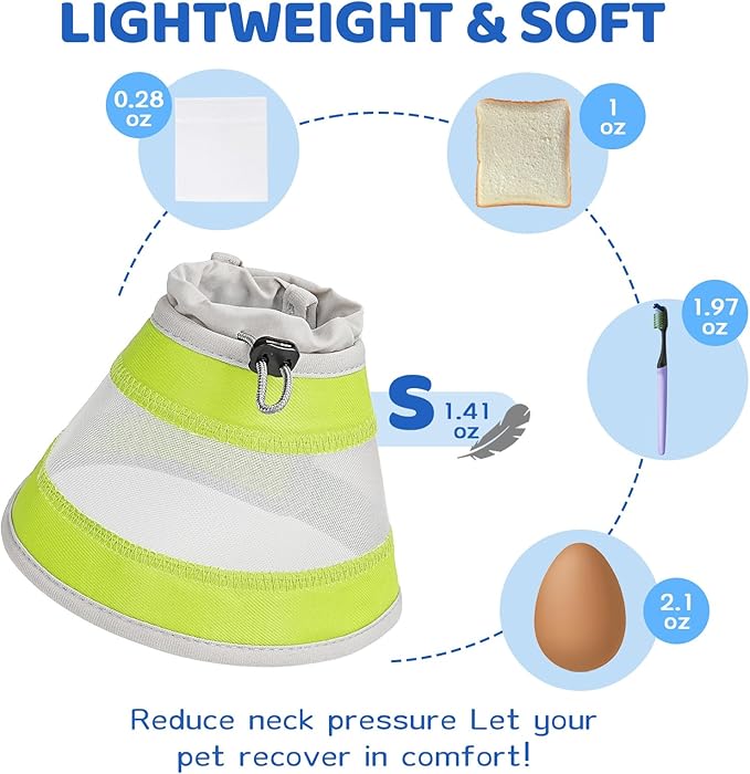 Breathable Air Mesh Cat Cone Collar Soft to Stop Licking, Adjustable, Foldable Lightweight Kitten Cones After Surgery Recovery for Cats & Kittens (Yellow Green, S)-PawvioPets