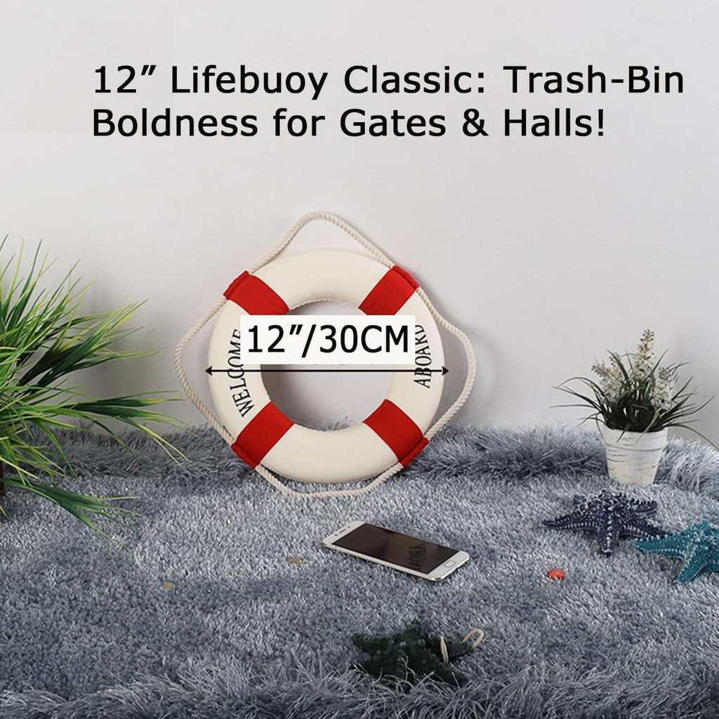 MorroMorn Lifebuoy Wall Hanging Decor - Welcome Aboard Mediterranean Style Home Decoration (Red, 12")