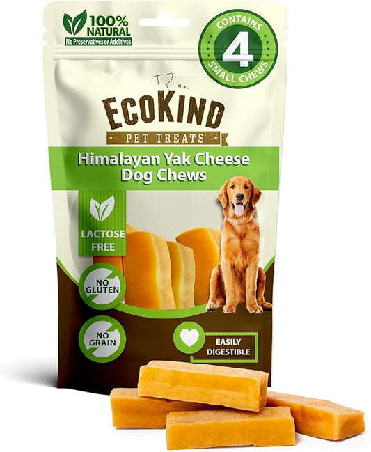 EcoKind Himalayan Gold Yak Cheese Chew for Small Dogs, Healthy Treats, Odorless, Long Lasting Bones, Rawhide Free, Made in The Himalayans, Small (Pack of 4)-PawvioPets