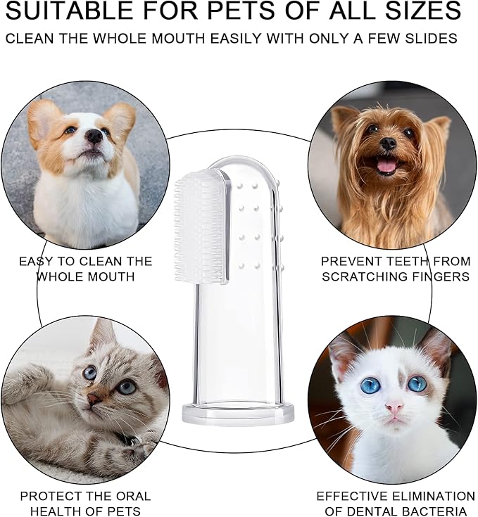 BLMHTWO 5 Pieces Dog Tooth Brushing Kit Finger Toothbrush for Dogs Cat Puppy Toothbrushs with Silicone Bristles and 16 Round Particles Thickened Silicone-Layer Transparent Dog Toothbrushs for All Pets-PawvioPets