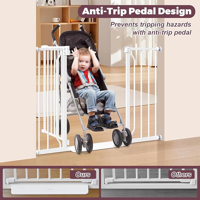 29"-45" Baby Gate for Stairs, Auto Close Stroller Friendly Dog Gate Indoor for Doorways, Pressure Mounted Baby Gate, Easy Walk Through Gate for Children & Pets, White-PawvioPets