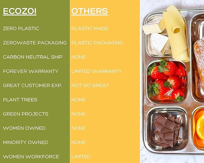 Extra Large Premium Stainless Steel Dinner Plates, 5 Compartments, Set of 2 | Eco Friendly Dinnerwear for Camping, Portion Control, Meal Prep, Lunch, and Party-PawvioPets